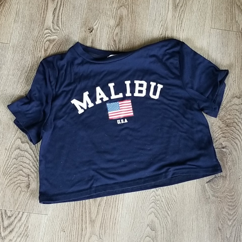 Romwe Blue Crop Top Shirt